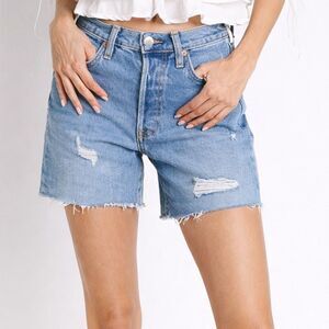 Levi's Light Blue Distressed High-Rise Jean Shorts